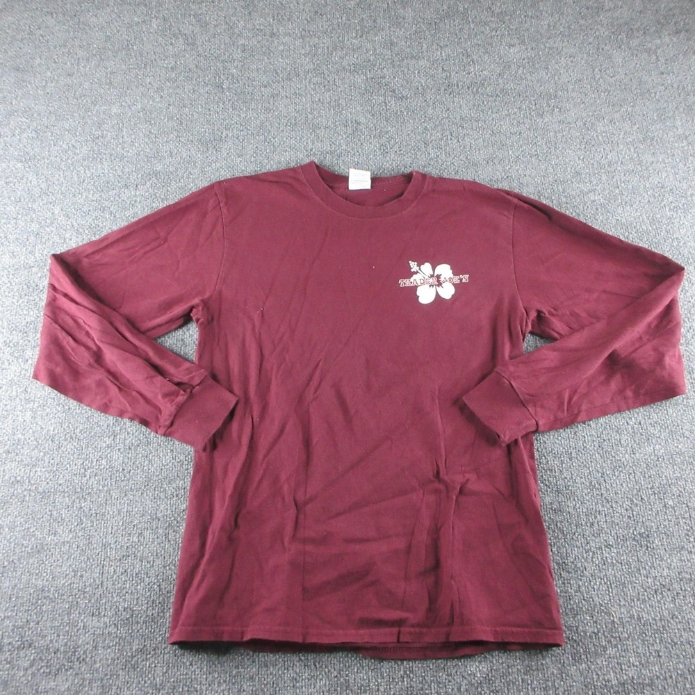 Trader Joe's Shirt Mens M Red Long Sleeve Logo Store Graphic Tee Crew Neck